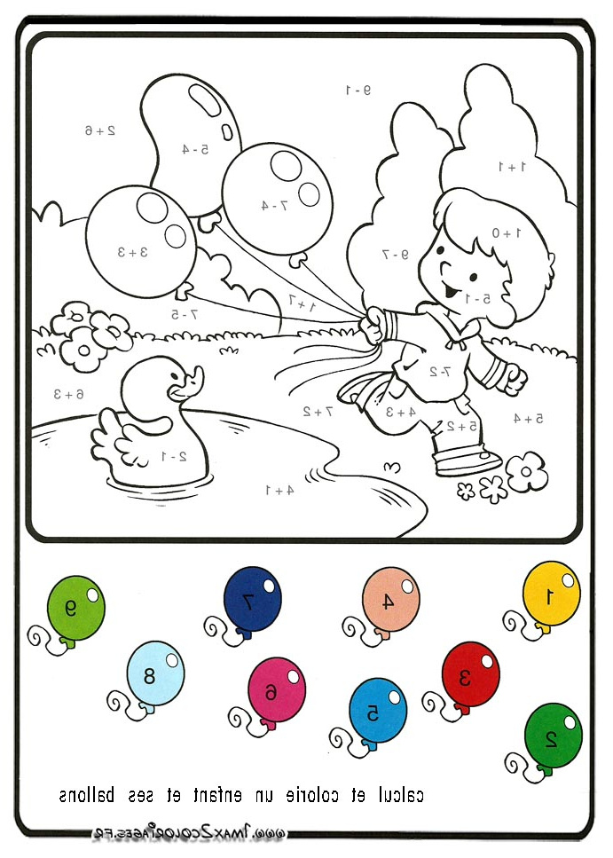 Coloriage Calcul Luxe Calcul Et Colorie L Enfant Et Ses Ballons