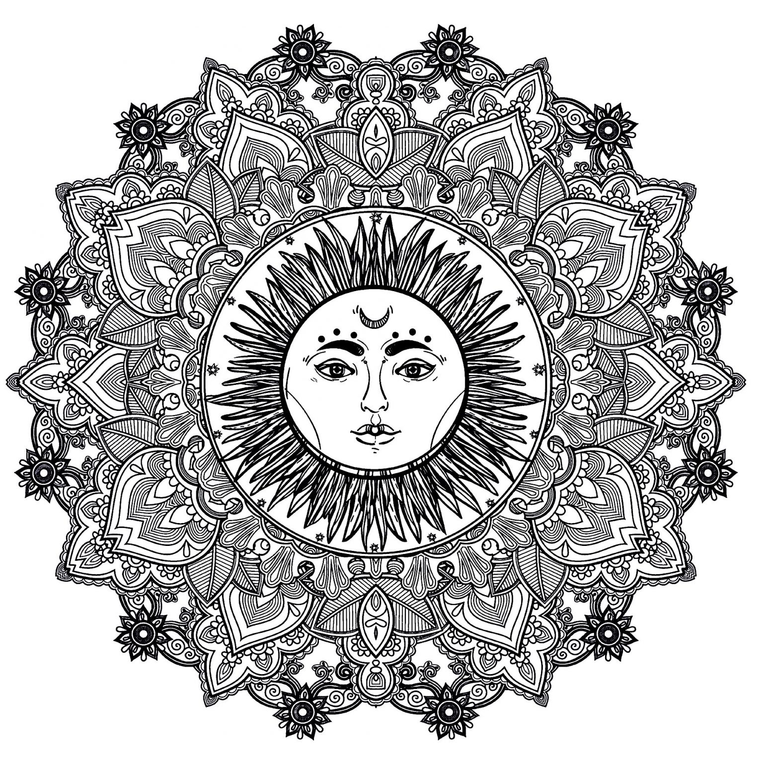 Coloriage Mandala Inspiration Mandala with Sun In the Middle Zen &amp; Anti Stress