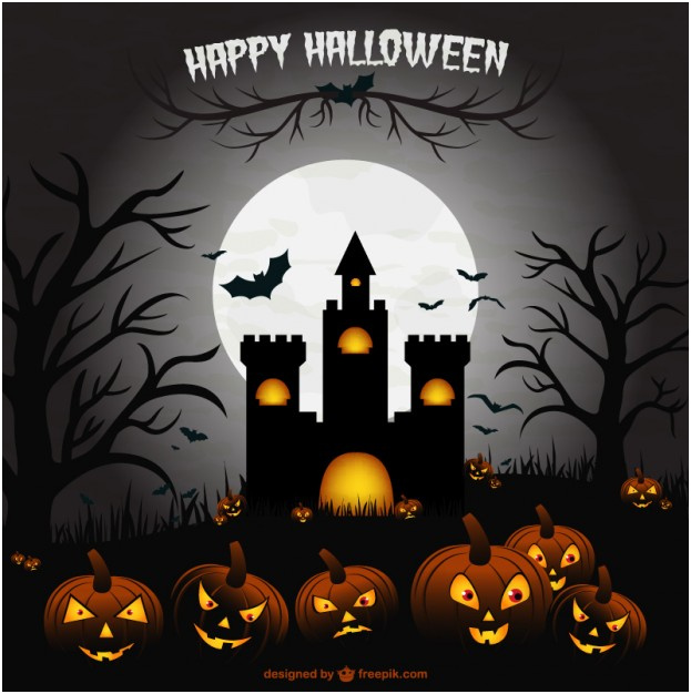 Image De Halloween Frais Dia Das Bruxas assustador Castelo Ilustração Cena