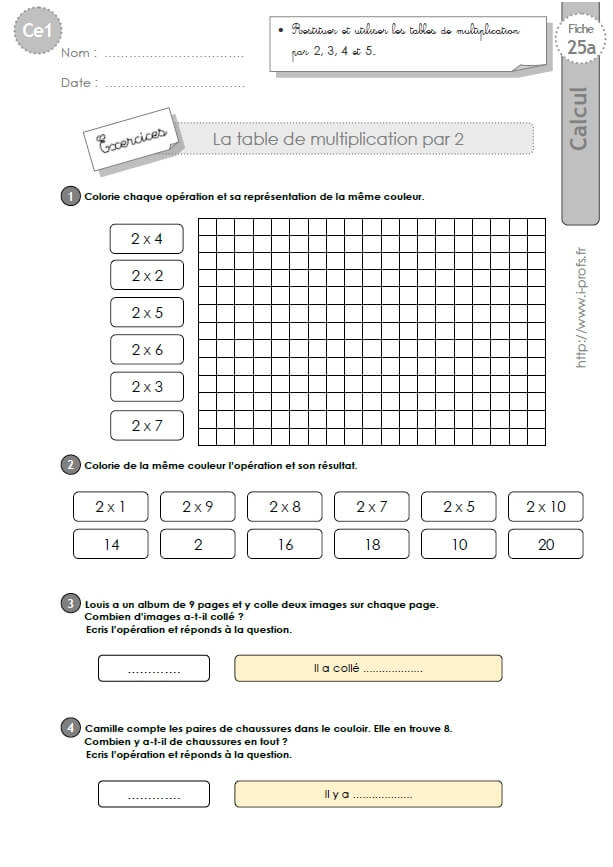 Table De Multiplication Ce1 Élégant Ce1 Cycle2 Exercices Corriges Les Tables De Multiplication