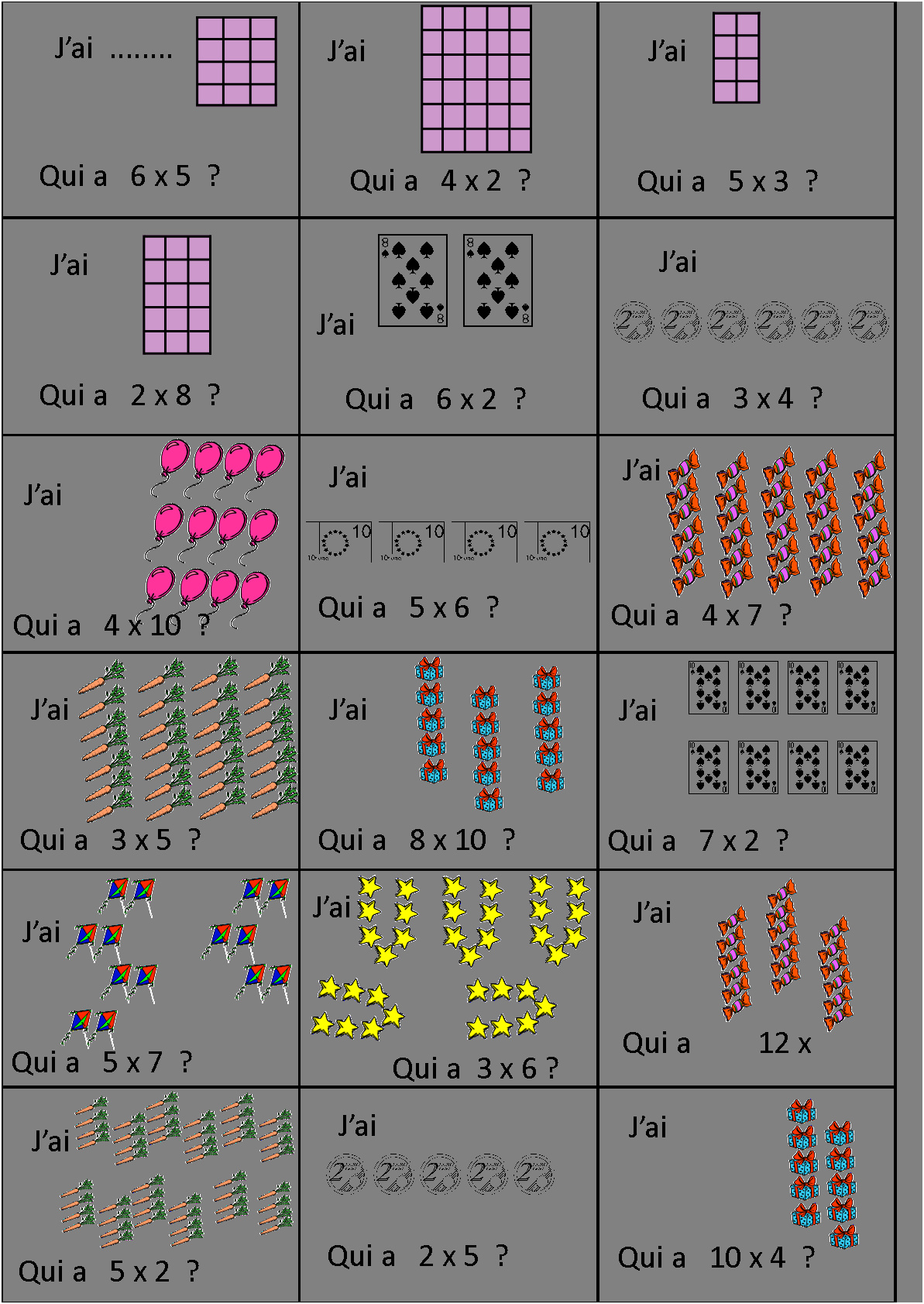 Table De Multiplication Ce1 Nice J Ai Qui A Multiplication Représentation
