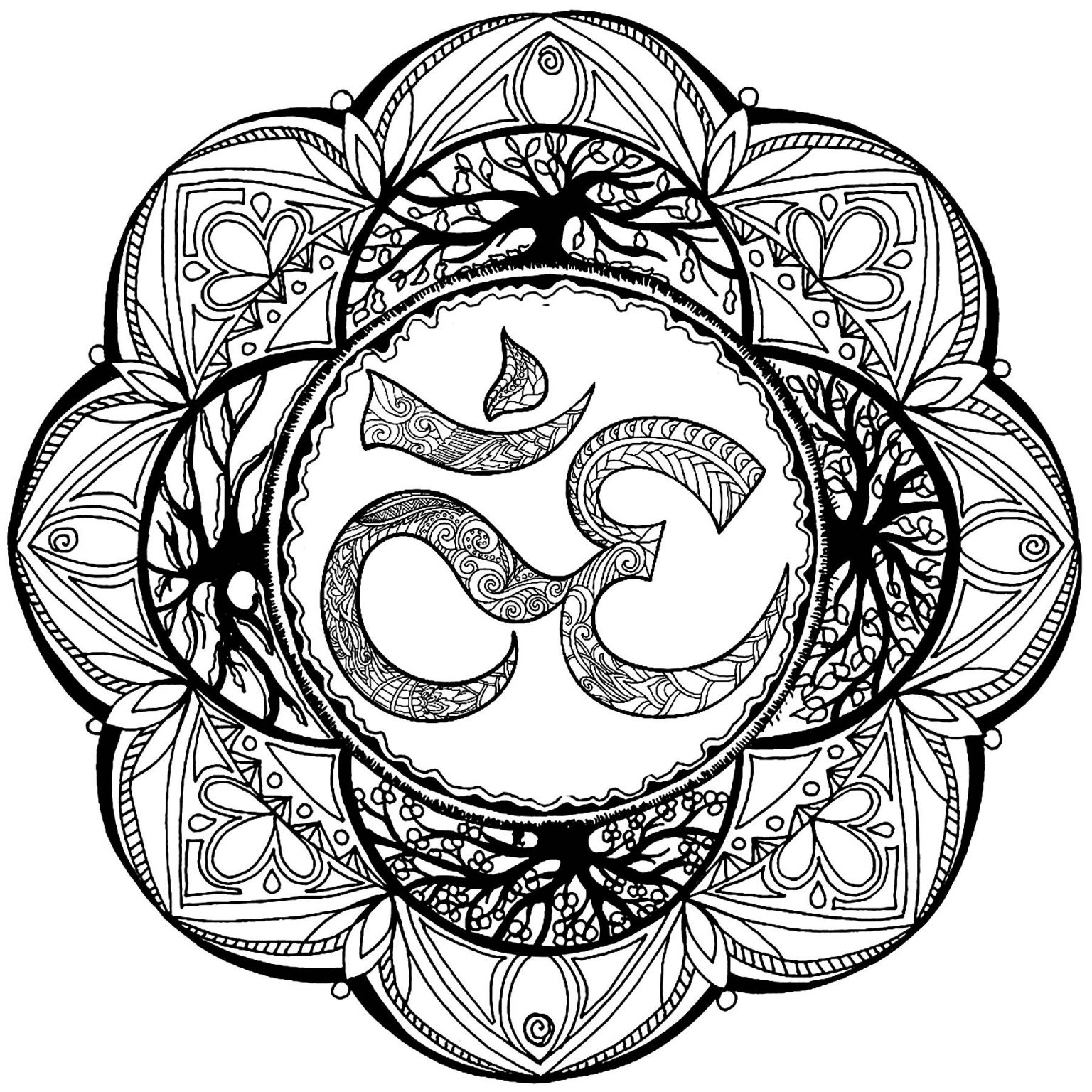 Coloriage Madala Nice Om Symbol In A Plex Mandala M&amp;alas Adult Coloring Pages
