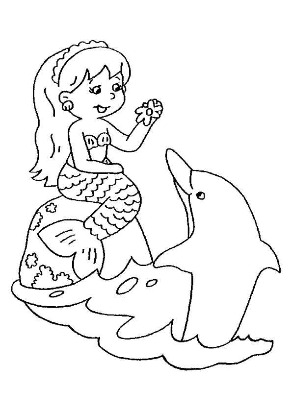 Coloriage Sirène Nice Dessin D’une Sirène Avec son Ami Le Dauphin Et Une étoile