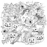 Coloriage D'halloween Inspiration Halloween Sorciere Avec Citrouilles Halloween