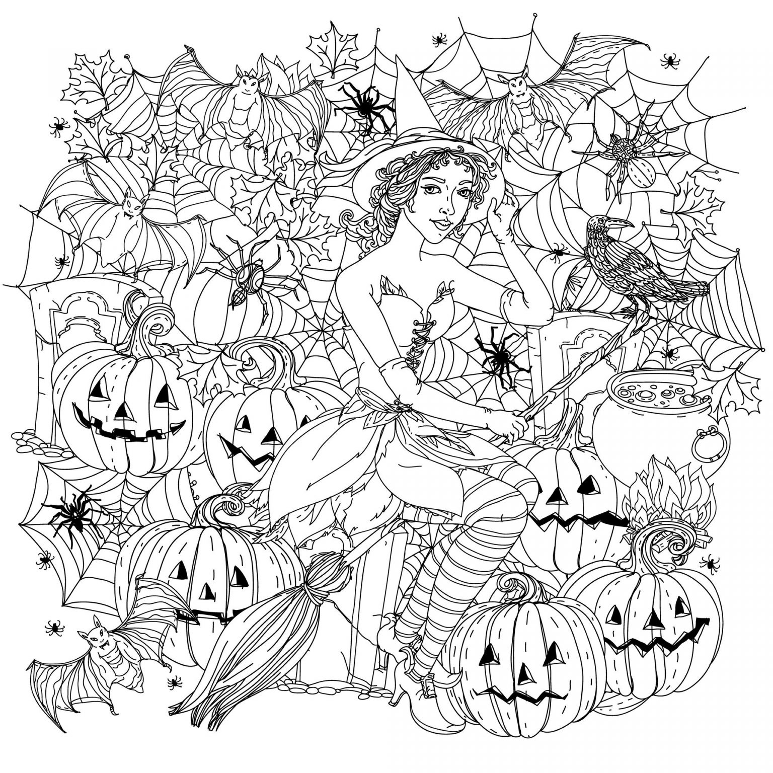 Coloriage D&amp;#039;halloween Inspiration Halloween sorciere Avec Citrouilles Halloween