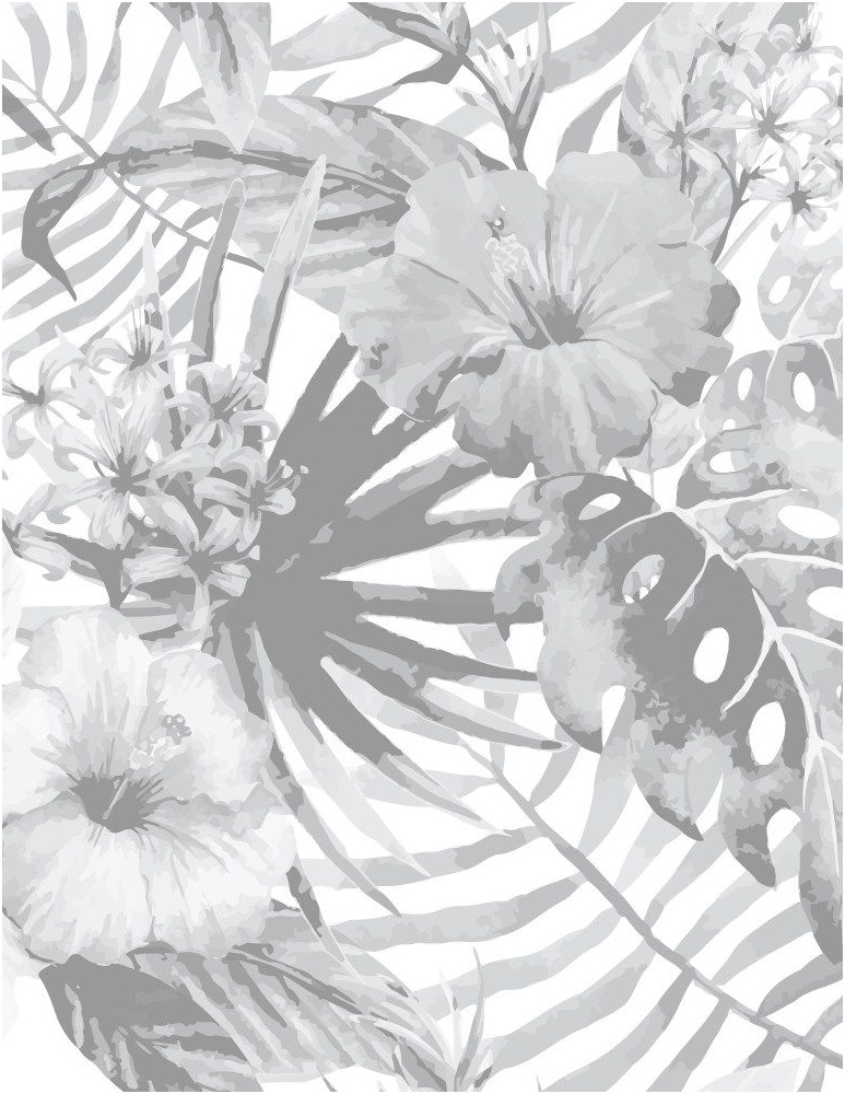 Coloriage Feuille Tropicale Luxe Fleurs Tropicale Image Grayscale à Imprimer