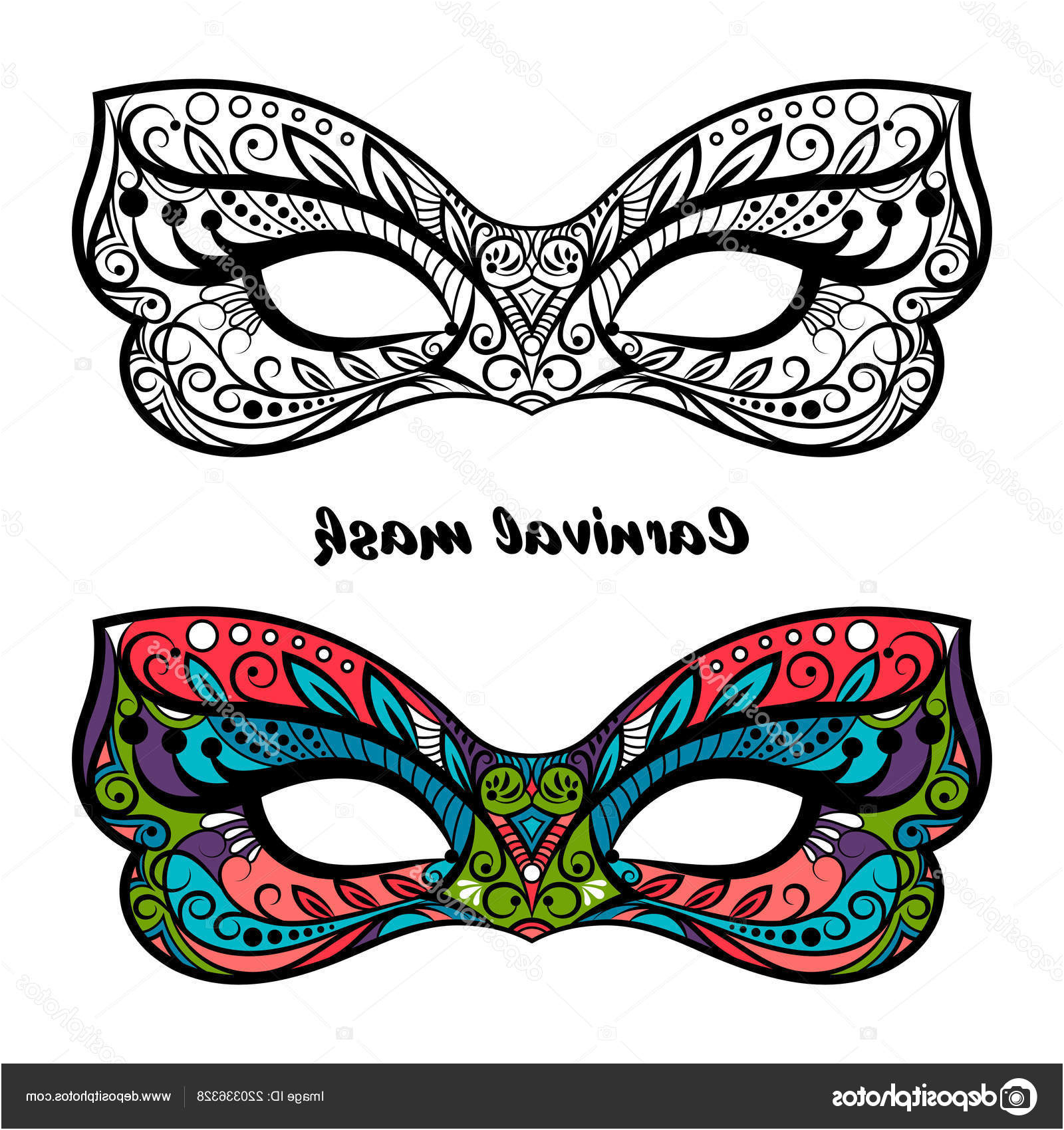 Coloriage Masque Carnaval Frais Masques De Carnaval Coloriage Page — Image Vectorielle