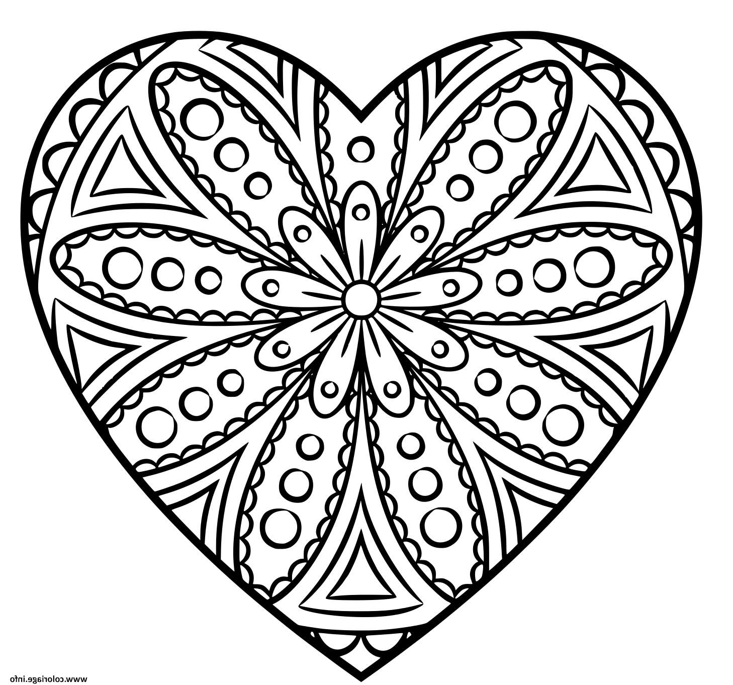 mandala en forme de coeur avec des cercles coloriage dessin