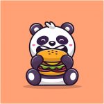 Coloriage De Panda Qui Mange Un Hamburger Luxe Illustration De Vecteur De Dessin Animé Mignon Panda Manger Burger