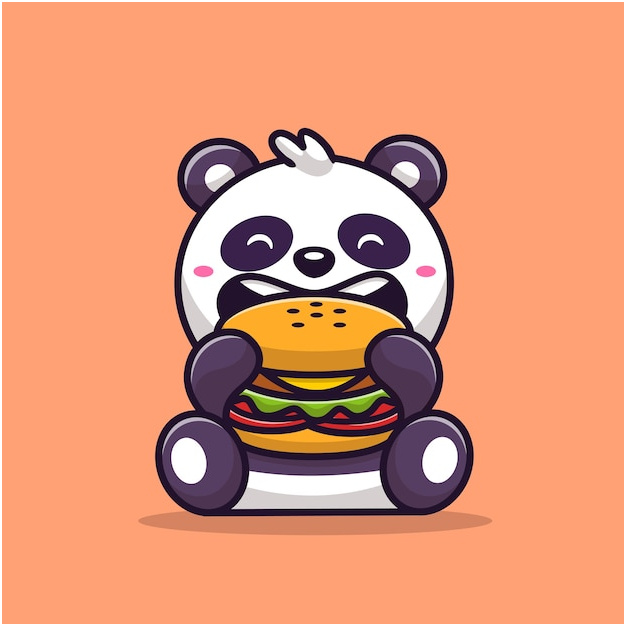 illustration vecteur dessin anime mignon panda manger burger vecteur nourriture animale concept isole style bande dessinee plat