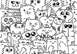 Coloriage Animaux Kawaii A Imprimer Nice Modèle De Chats De Griffonnage De Kawaii Fond Animal Mignon Grand Pour