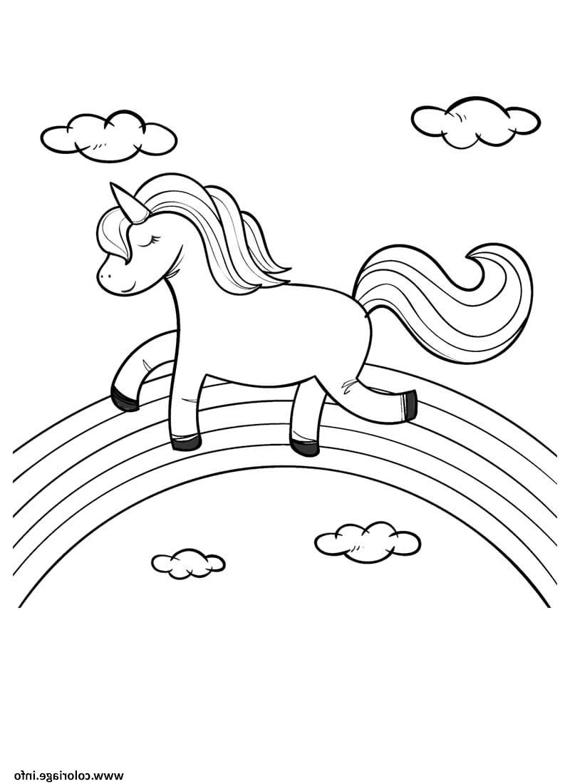licorne marche sur un arc en ciel avec tranquilite coloriage dessin