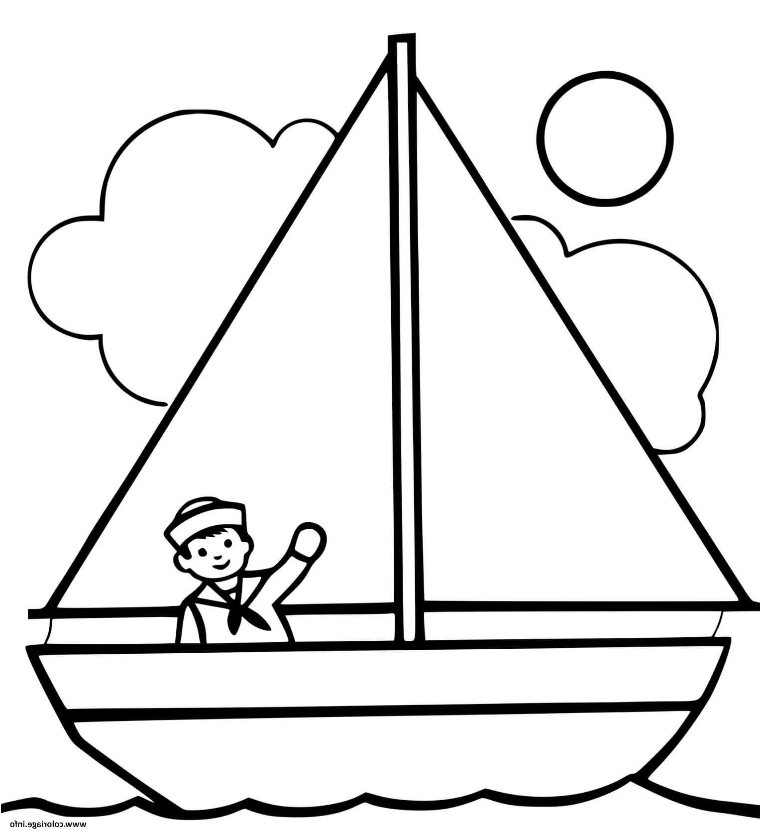 bateau facile avec soleil et capitaine coloriage