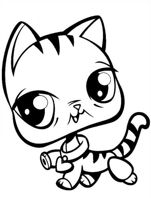 coloriage petshop chat avec collier en coeur