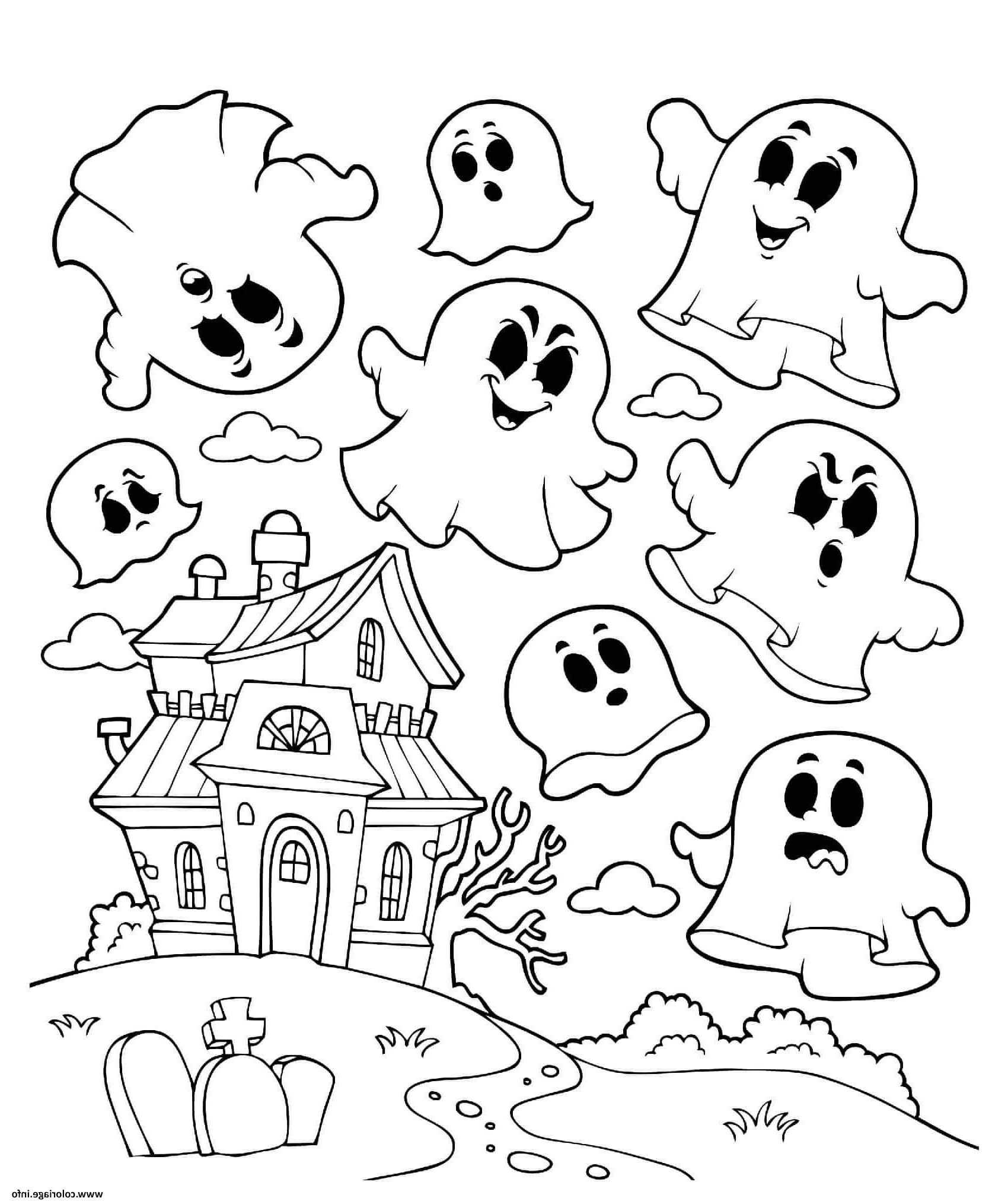 maison hantee avec des fantomes coloriage