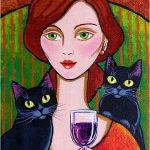 Coloriage Chat De Sorcière Inspiration Ampquotwoman Black Cats And Wineampquot Par Lisa Nelson Peinture De Chat Illustration De C