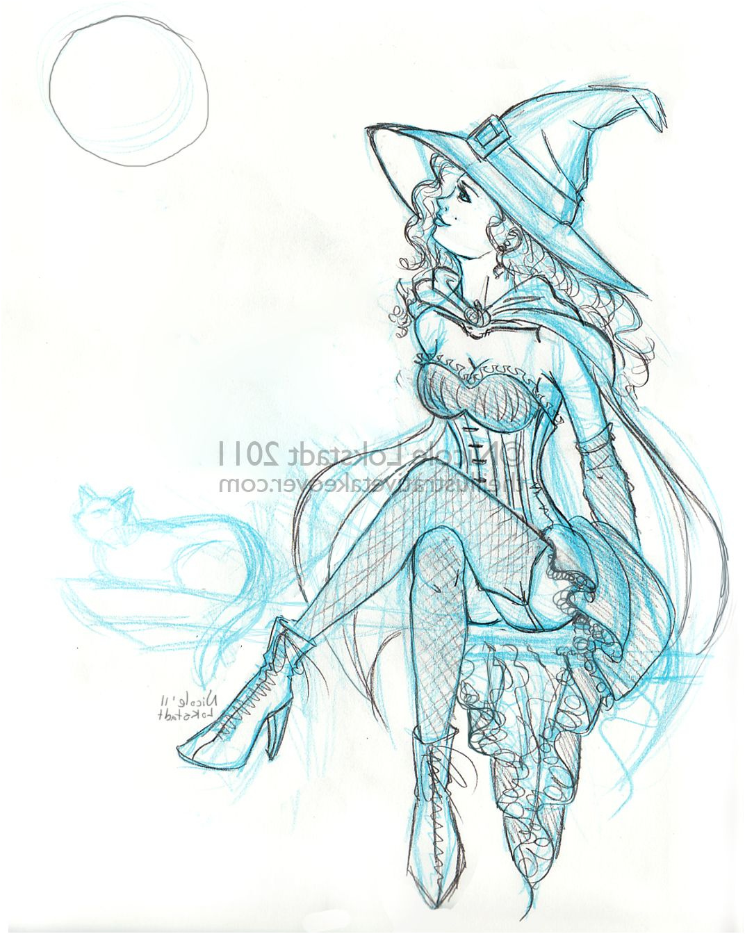 witch on broom drawing