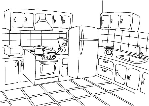 how to draw kitchen coloring pages
