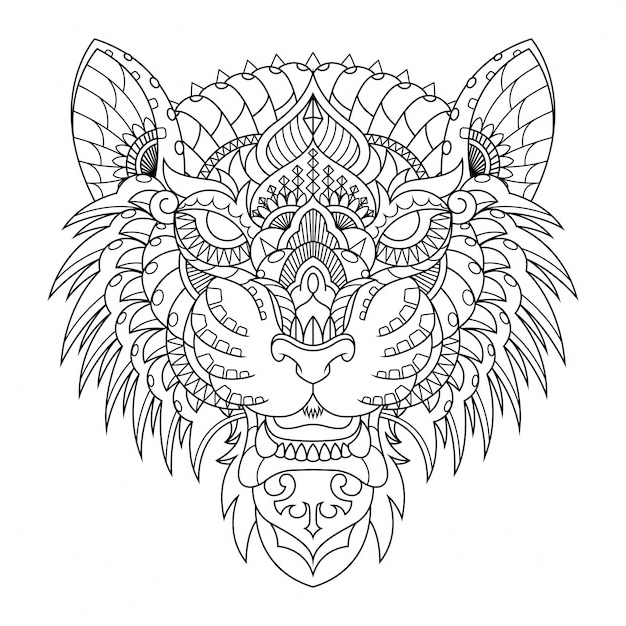 illustration tigre mandala zentangle dans livre coloriage style lineaire