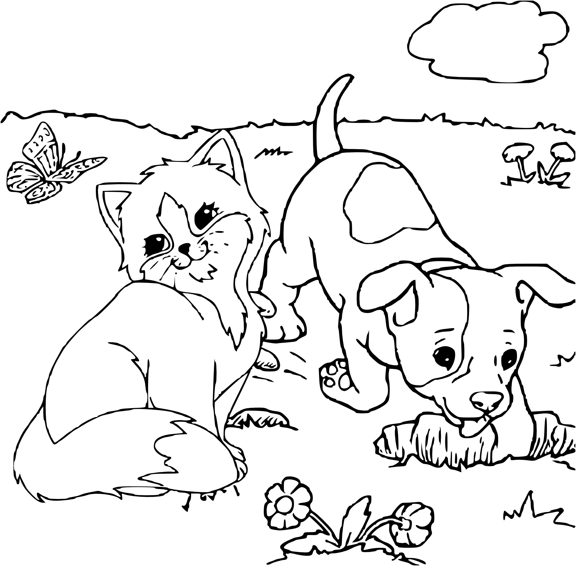 coloriage chien et chat a dessiner