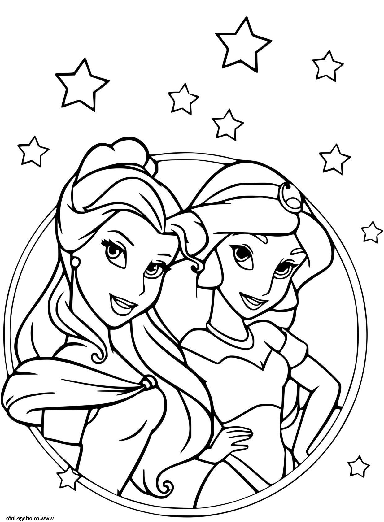 les princesses jasmine dans aladdin et belle et la bete coloriage