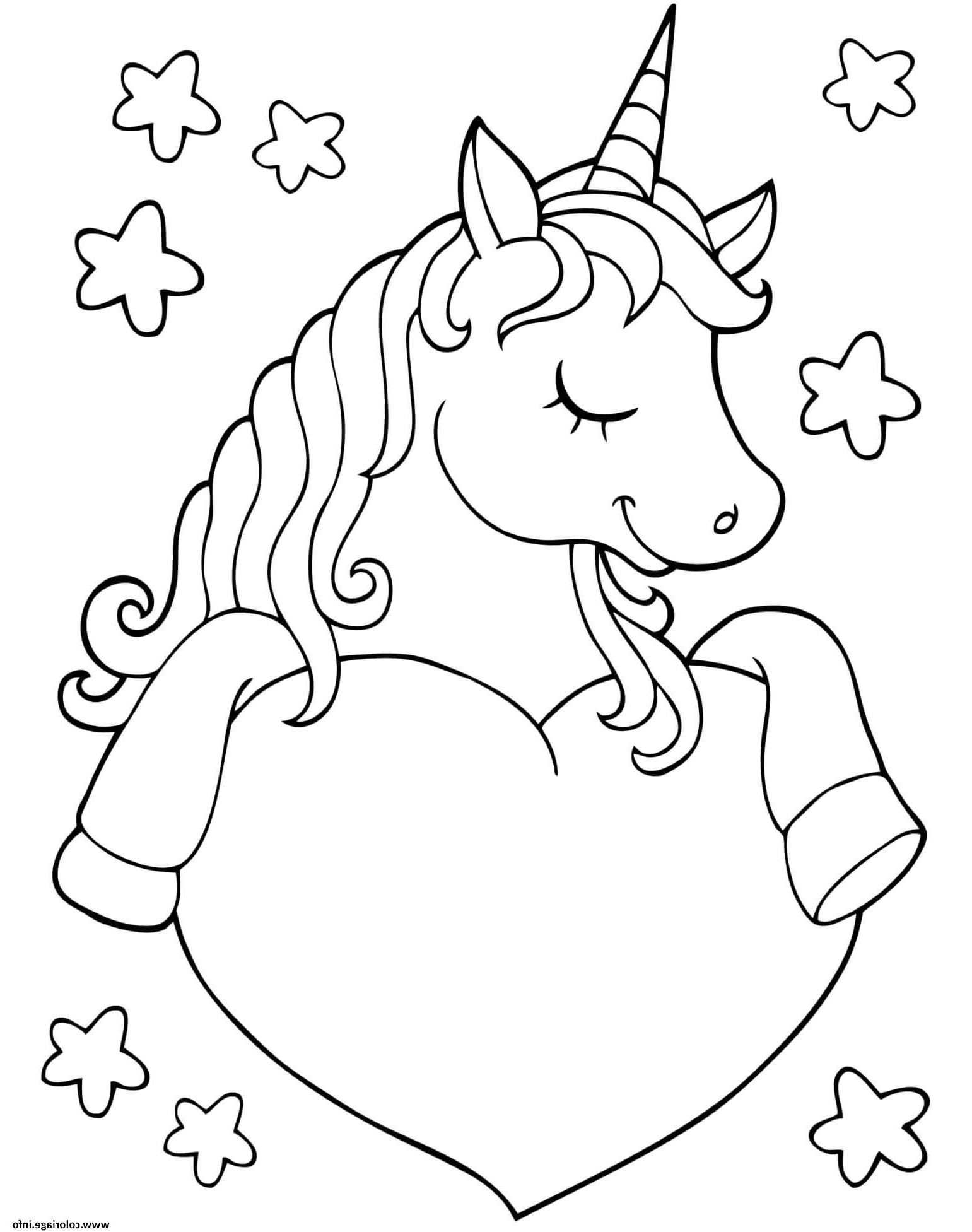 licorne avec un coeur et etoiles coloriage dessin