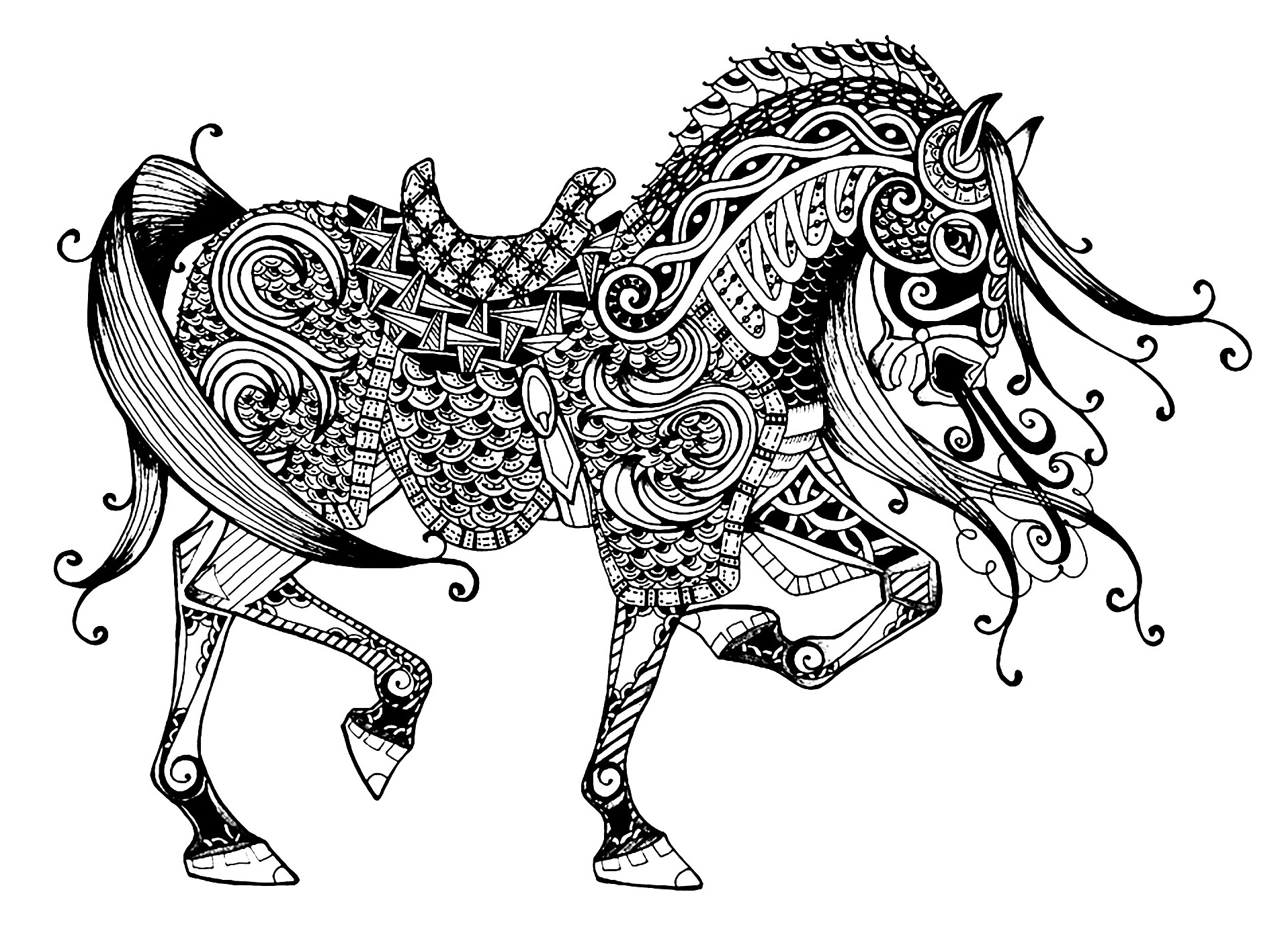 coloriage a imprimer mandala de chevaux