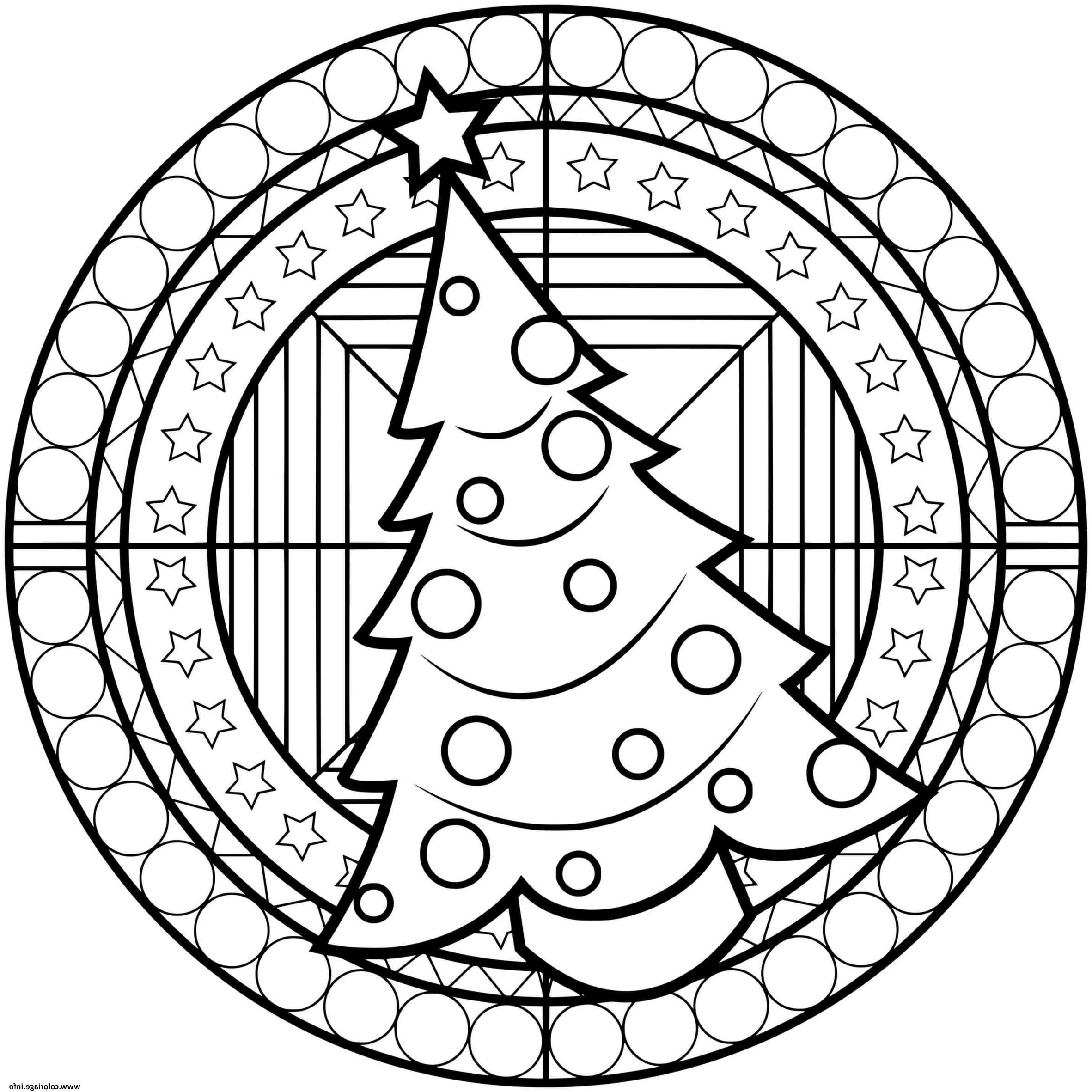 Coloriage Boules De Noel Ce1 Élégant Coloriage Mandala Sapin De Noel Avec Des Etoiles Et Boules Decorations