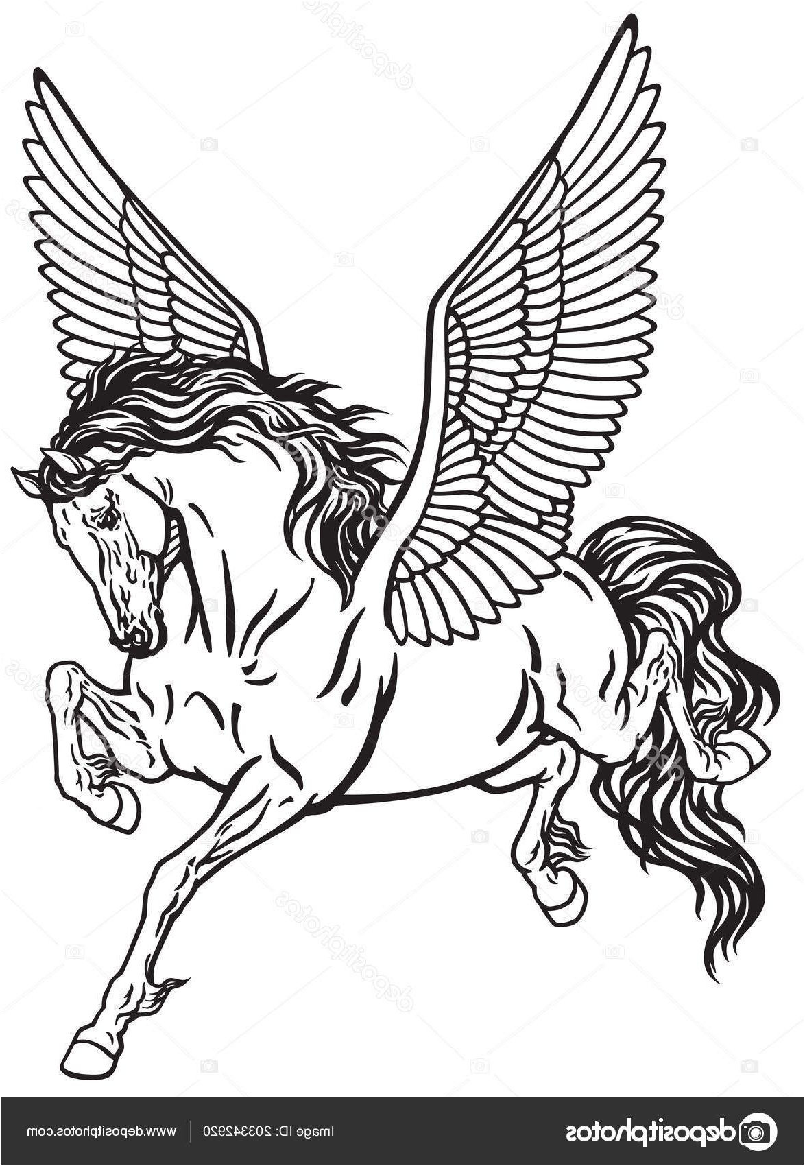 pegasus mythological winged horse black white tattoo vector