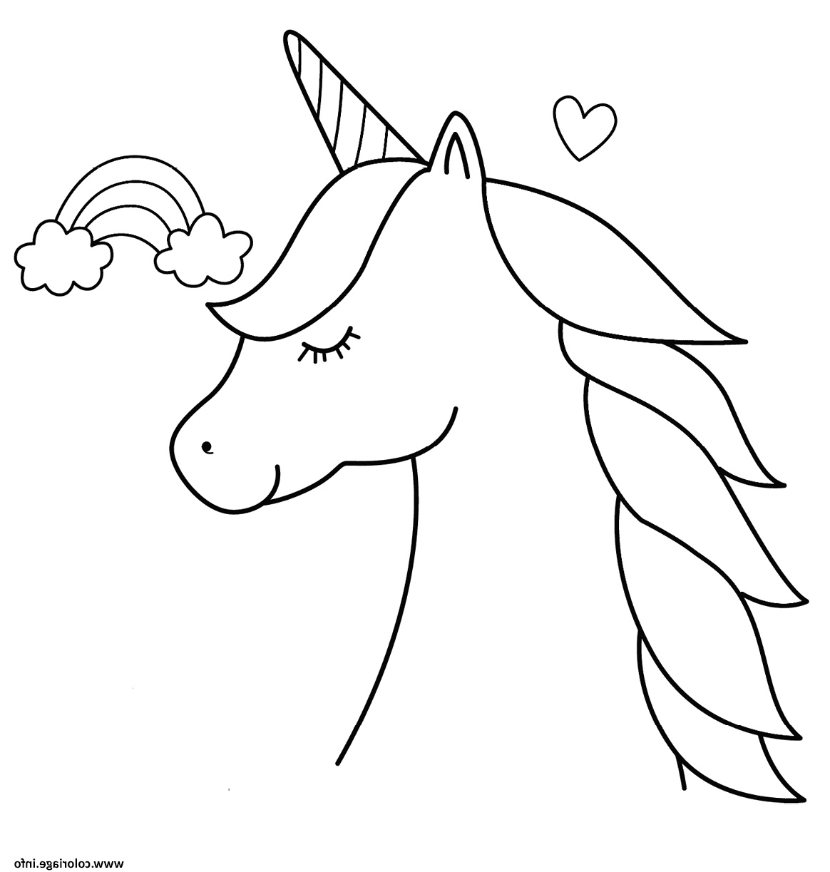 licorne magique avec un arc en ciel et un coeur coloriage dessin