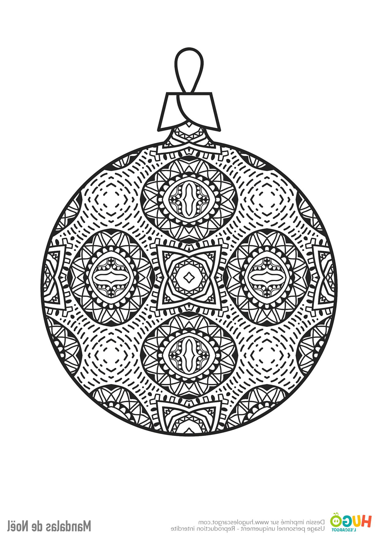 mandala boule de noel avec dessin symetrique a imprimer